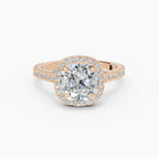 HELIA cushion halo with cathedral setting engagement ring - band detail