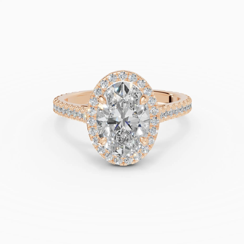 Anillo de compromiso HELIA oval halo con catedral - medidas