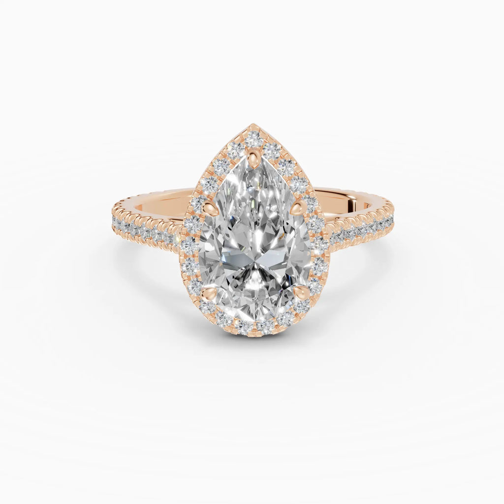 Anillo de compromiso HELIA pera halo con catedral - medidas