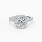 HELIA cushion halo with cathedral setting engagement ring - measurements