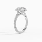 HELIA oval halo with cathedral setting engagement ring - worn on hand