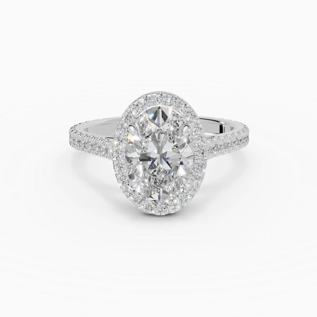 Anillo de compromiso HELIA oval halo con catedral - detalle banda