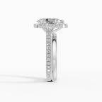 HELIA pear halo with cathedral setting engagement ring - close-up