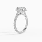 HELIA round brilliant halo with cathedral setting engagement ring - worn on hand