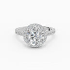 HELIA round brilliant halo with cathedral setting engagement ring - band detail