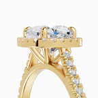 HELIA cushion halo with cathedral setting engagement ring in 14k yellow gold - setting detail