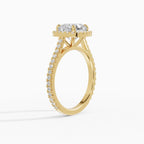 HELIA cushion halo with cathedral setting engagement ring in white gold - side view