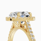 HELIA oval halo with cathedral setting engagement ring in 14k yellow gold - setting detail