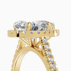HELIA pear halo with cathedral setting engagement ring in 14k yellow gold - setting detail
