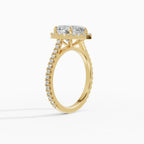 HELIA pear halo with cathedral setting engagement ring in white gold - side view