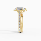 HELIA pear halo with cathedral setting engagement ring in 18k rose gold - top view