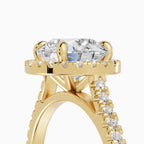HELIA round brilliant halo with cathedral setting engagement ring in 14k yellow gold - setting detail