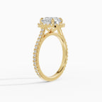 HELIA round brilliant halo with cathedral setting engagement ring in white gold - side view