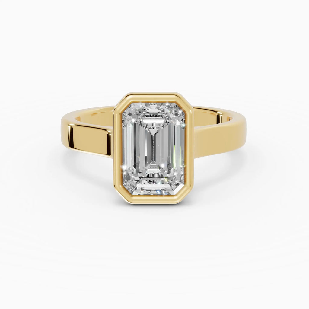 Anillo de compromiso HERA esmeralda solitario biselado en oro amarillo 18k