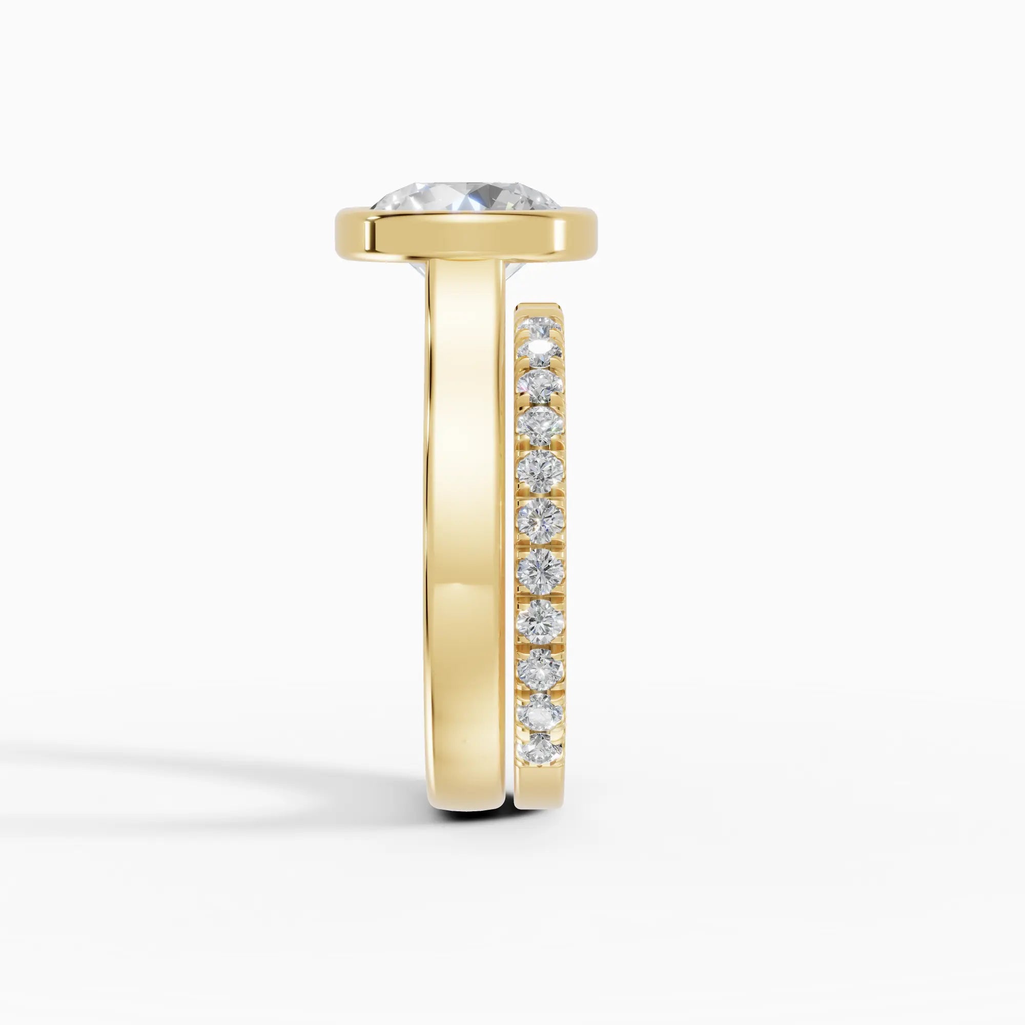 Anillo de compromiso HERA brillante solitario biselado en oro amarillo 14k - detalle engaste