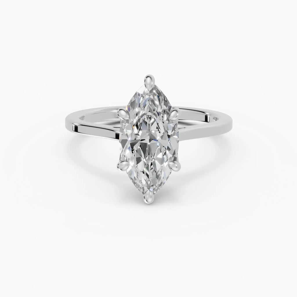 Anillo de compromiso MAGNOLIA marquesa solitario engaste floral - detalle banda