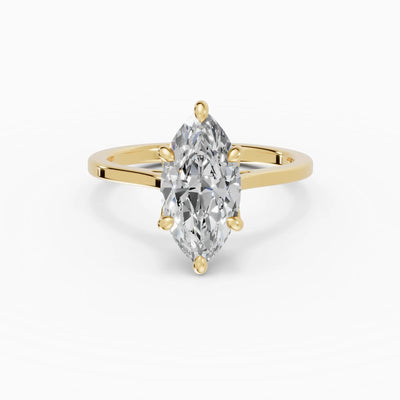 Anillo de compromiso MAGNOLIA marquesa solitario engaste floral en oro amarillo 18k