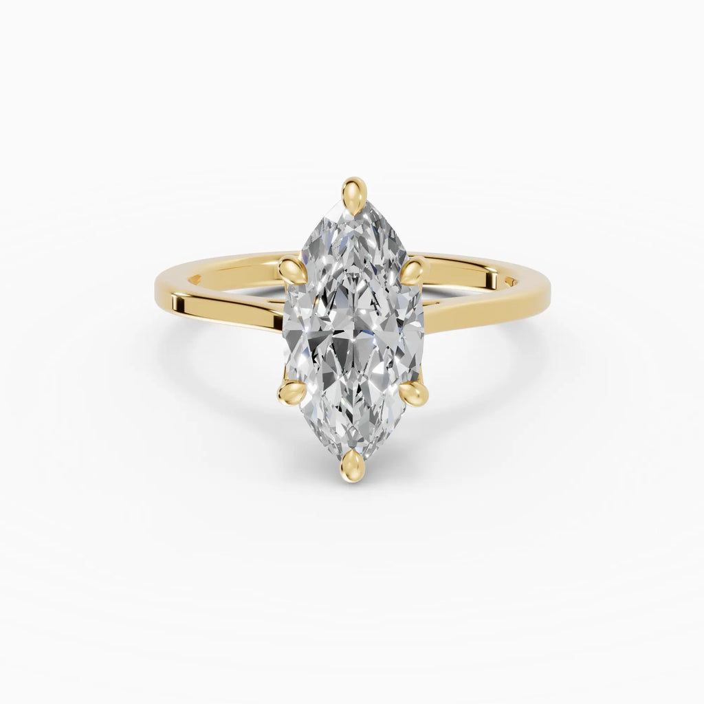 Anillo de compromiso MAGNOLIA marquesa solitario engaste floral en oro amarillo 18k