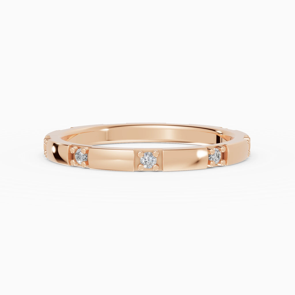 Anillo de compromiso Petra en oro rosa con diamante corte brillante detalle del aro