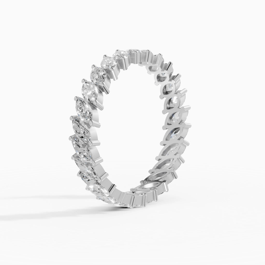 Anillo de compromiso Strata en oro blanco con diamantes corte marquesa de 0,1 ct total vista lateral