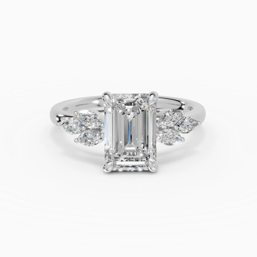 Anillo de compromiso VESTA esmeralda clúster - detalle banda