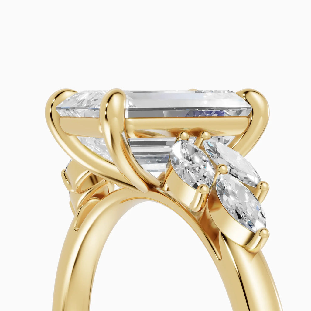 Anillo de compromiso VESTA esmeralda clúster en platino - detalle engaste