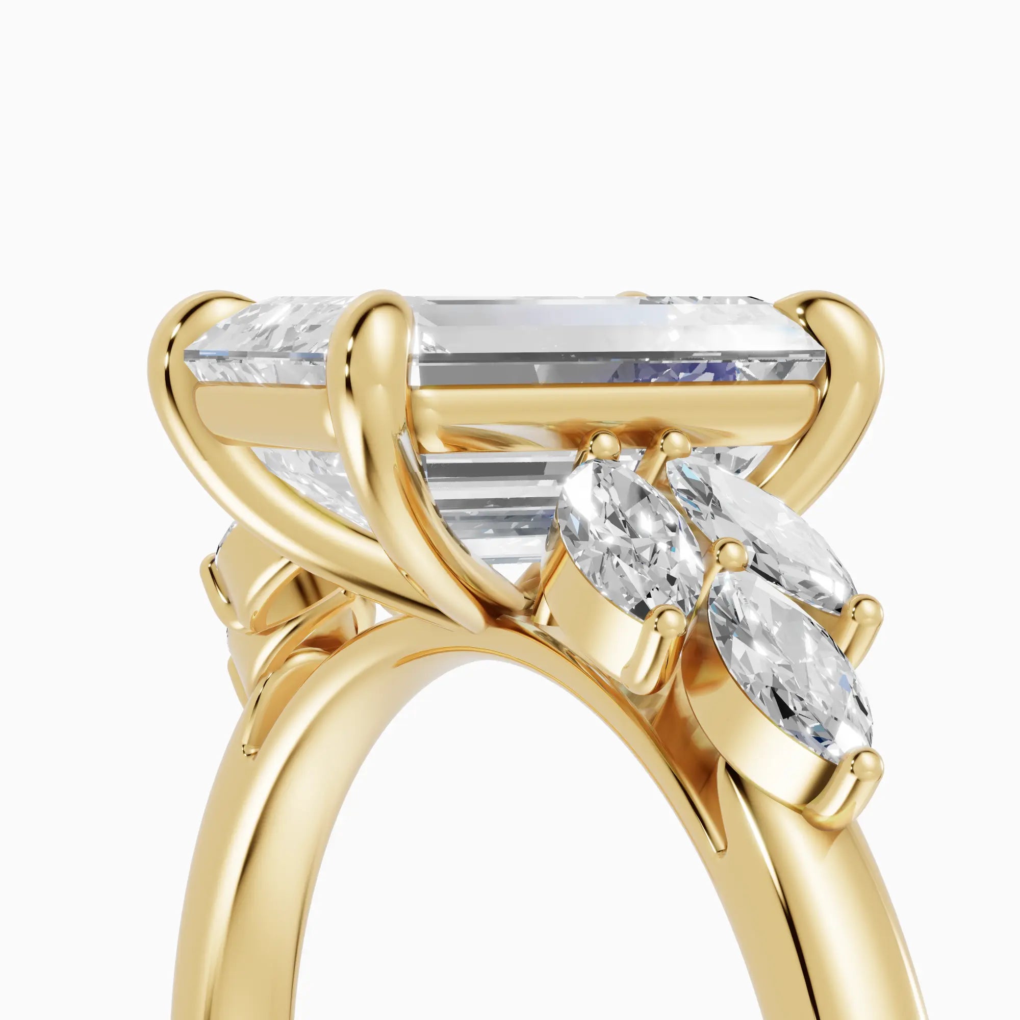 Anillo de compromiso VESTA esmeralda clúster en platino - detalle engaste