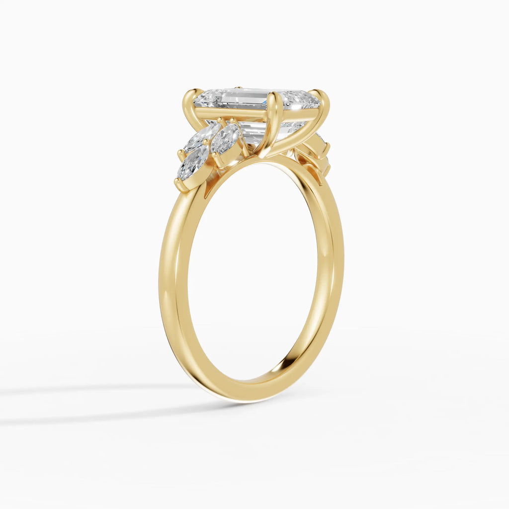 Anillo de compromiso VESTA esmeralda clúster en oro blanco - vista lateral