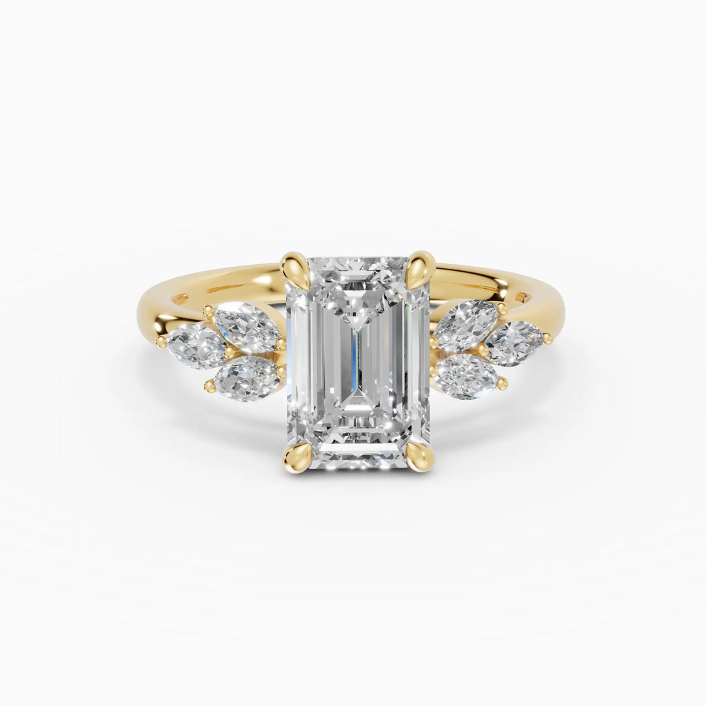Anillo de compromiso VESTA esmeralda clúster en oro amarillo 18k