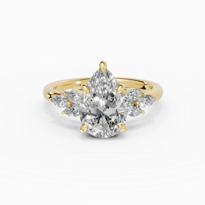 Anillo de compromiso VESTA pera clúster en oro amarillo 18k