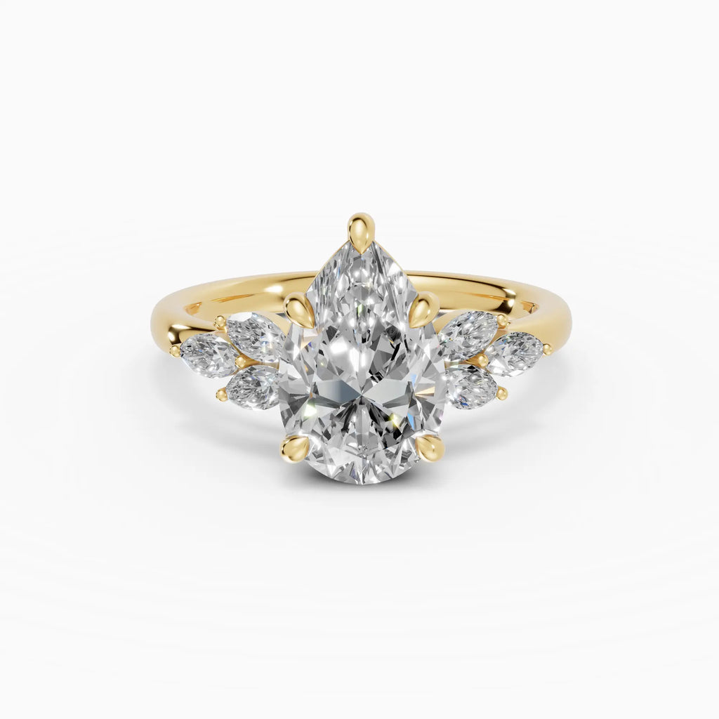 Anillo de compromiso VESTA pera clúster en oro amarillo 18k