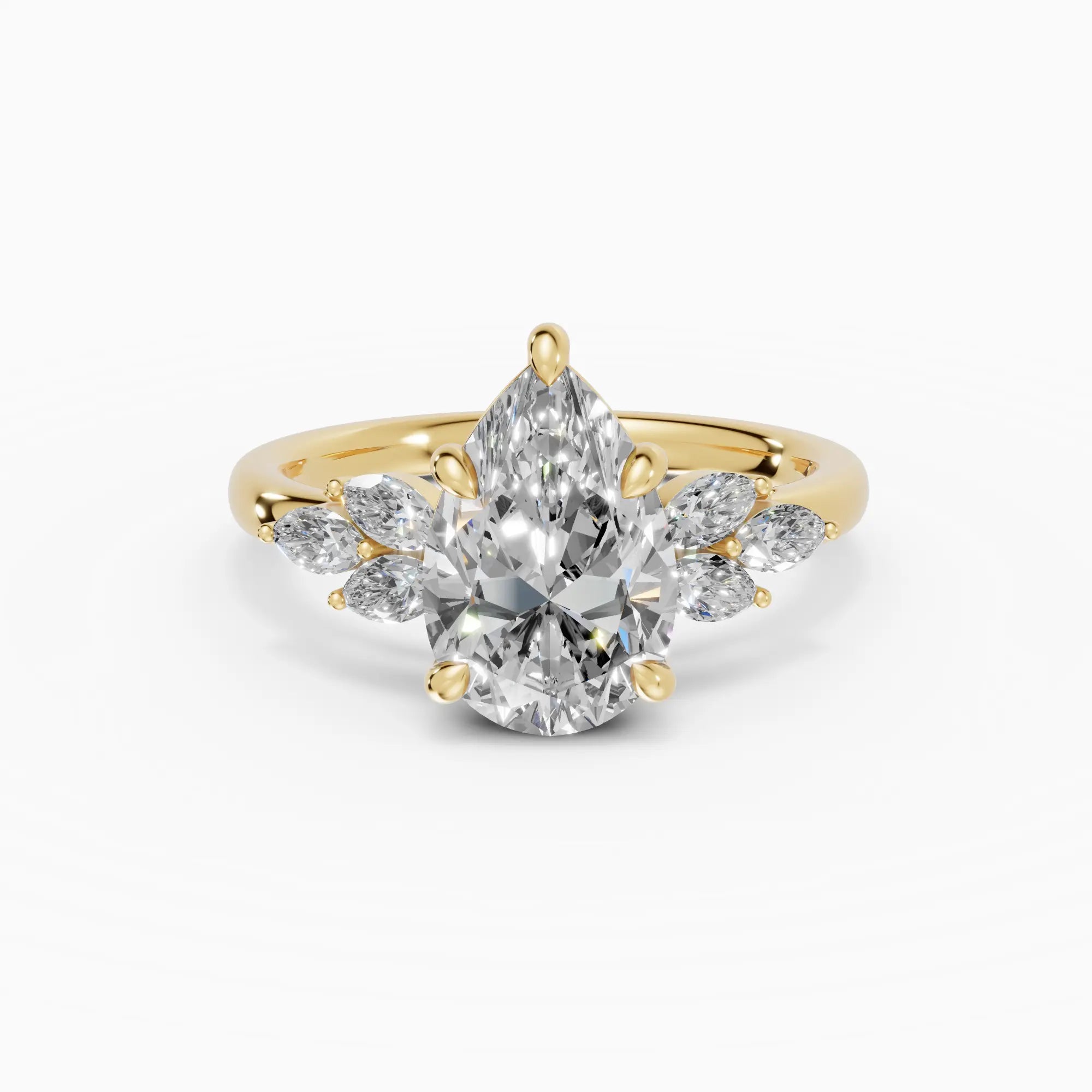 Anillo de compromiso VESTA pera clúster en oro amarillo 18k