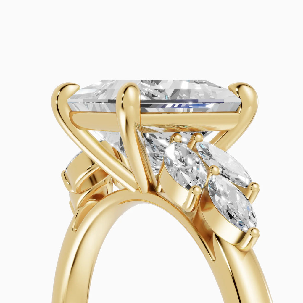 Anillo de compromiso VESTA princesa clúster en platino - detalle engaste