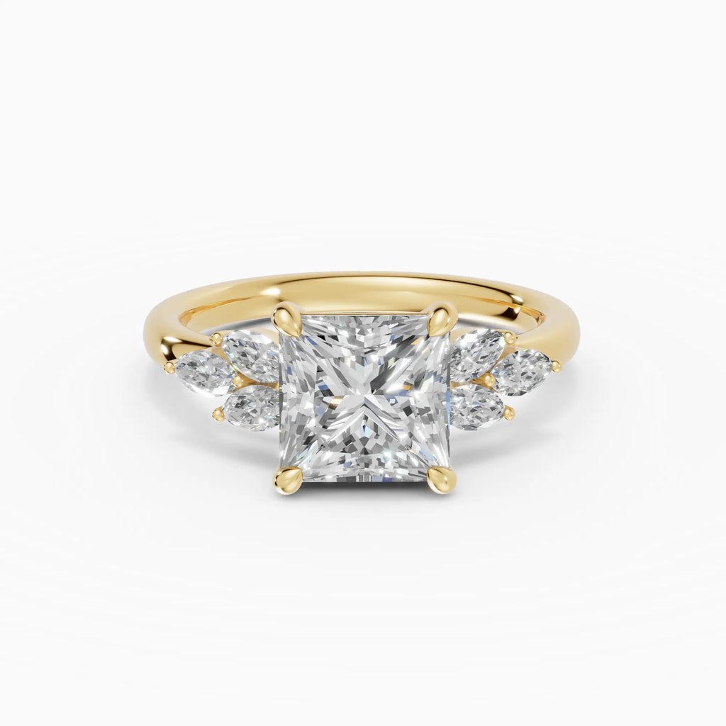 Anillo de compromiso VESTA princesa clúster en oro amarillo 18k
