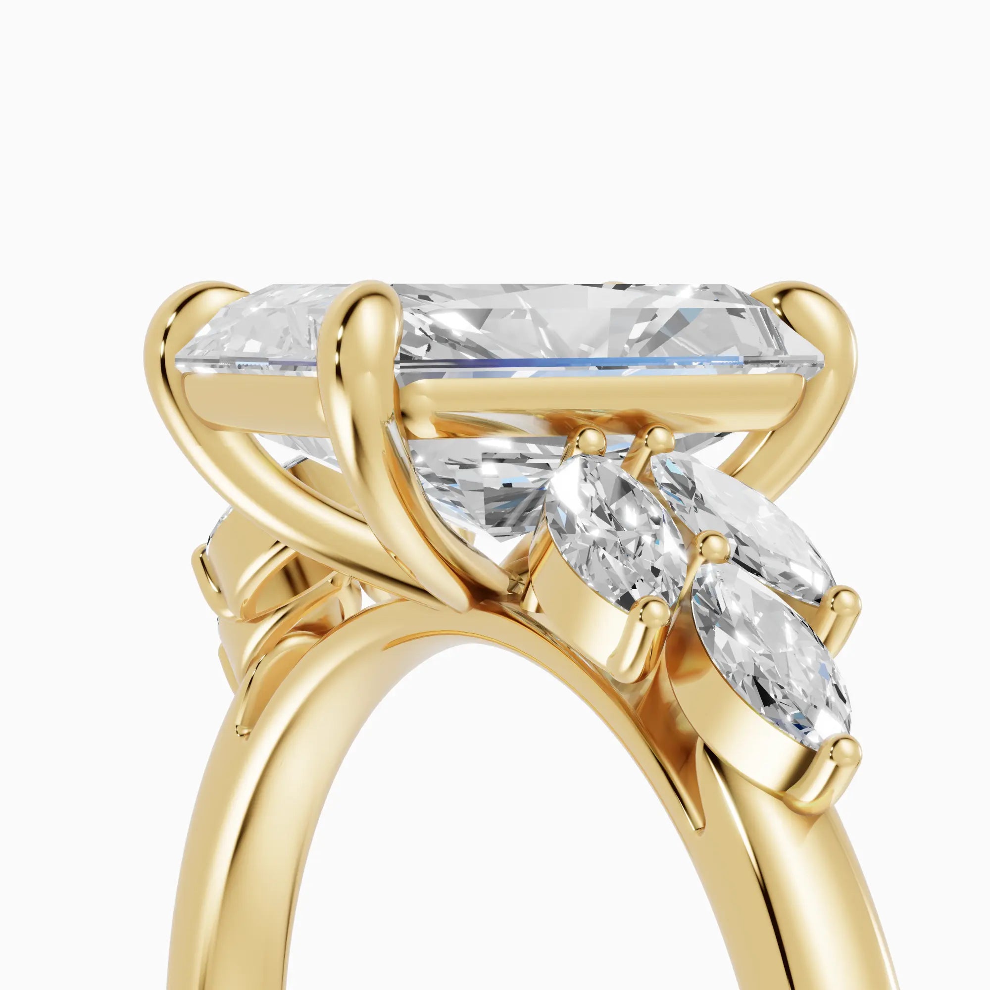 Anillo de compromiso VESTA radiante clúster en platino - detalle engaste