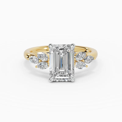 Anillo de compromiso VESTA esmeralda clúster en oro amarillo 14k - perspectiva