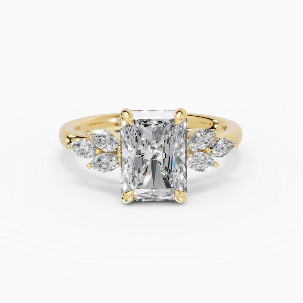 Anillo de compromiso VESTA radiante clúster en oro amarillo 18k