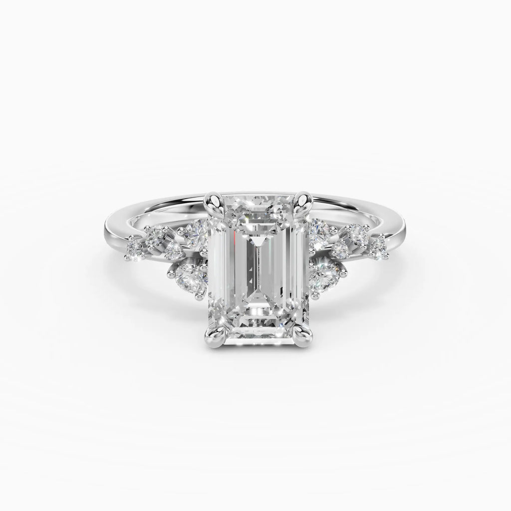 Anillo de compromiso JASMINE esmeralda clúster - detalle banda