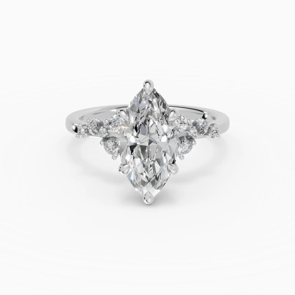 Anillo de compromiso JASMINE marquesa clúster - detalle banda
