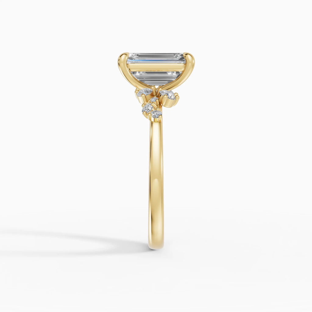 Anillo de compromiso JASMINE esmeralda clúster en oro rosa 18k - vista superior