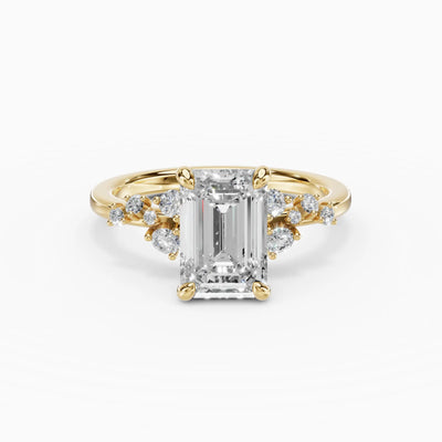 Anillo de compromiso JASMINE esmeralda clúster en oro amarillo 18k