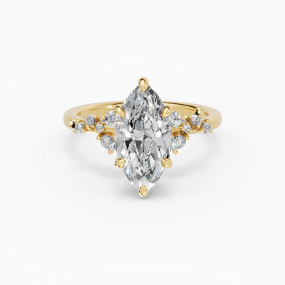 Anillo de compromiso JASMINE marquesa clúster en oro amarillo 18k