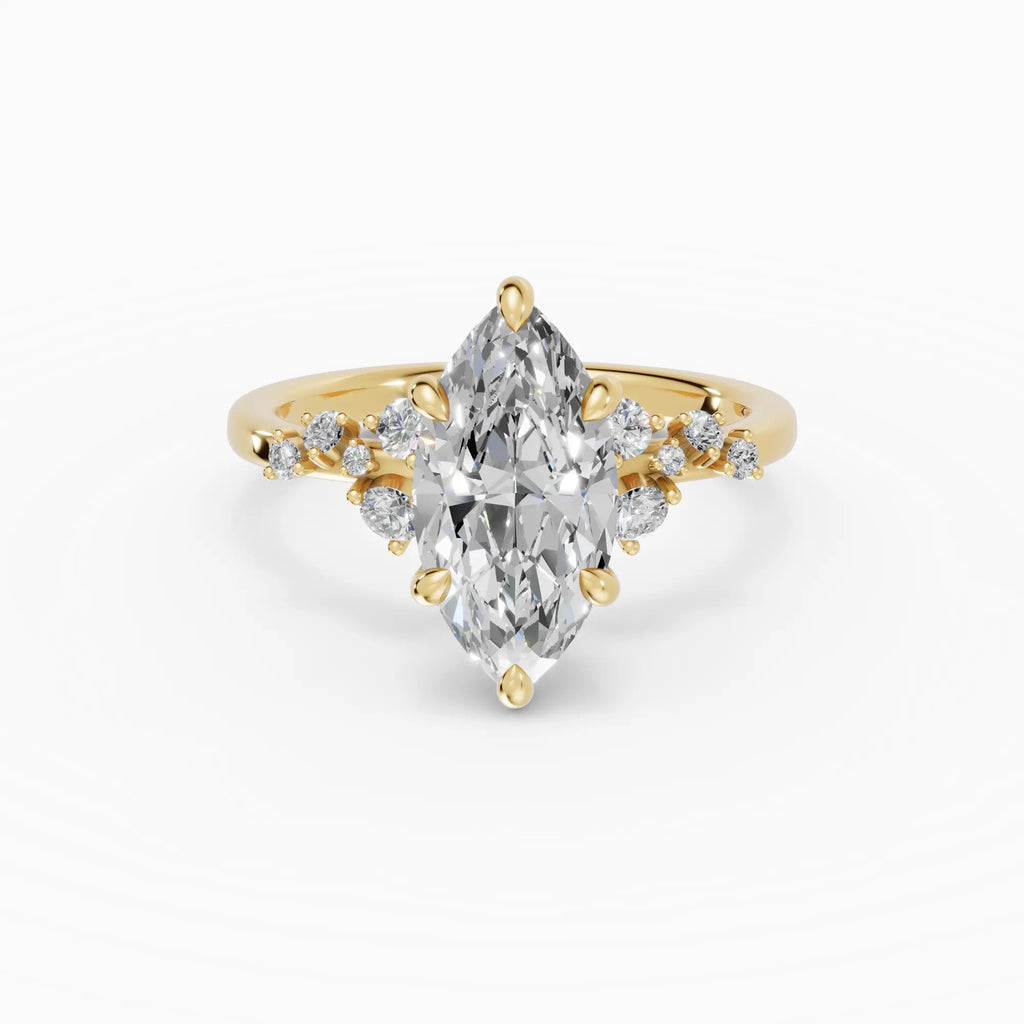Anillo de compromiso JASMINE marquesa clúster en oro amarillo 18k