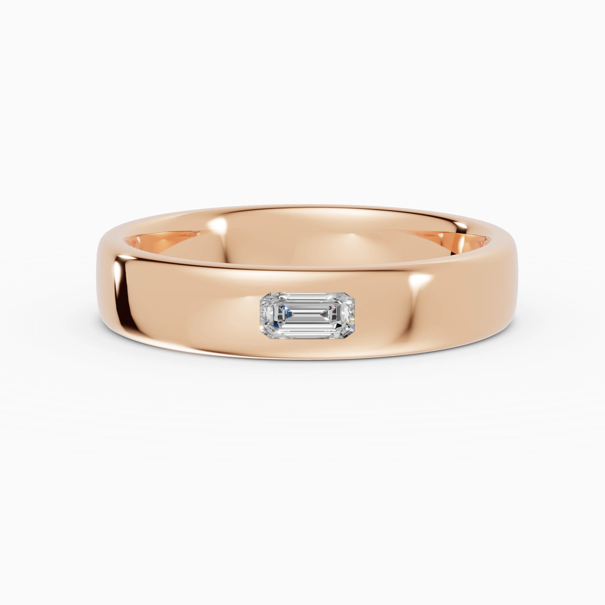 Anillo de compromiso Lux en oro rosa de 4 mm con diamante corte esmeralda 2 x 4 mm