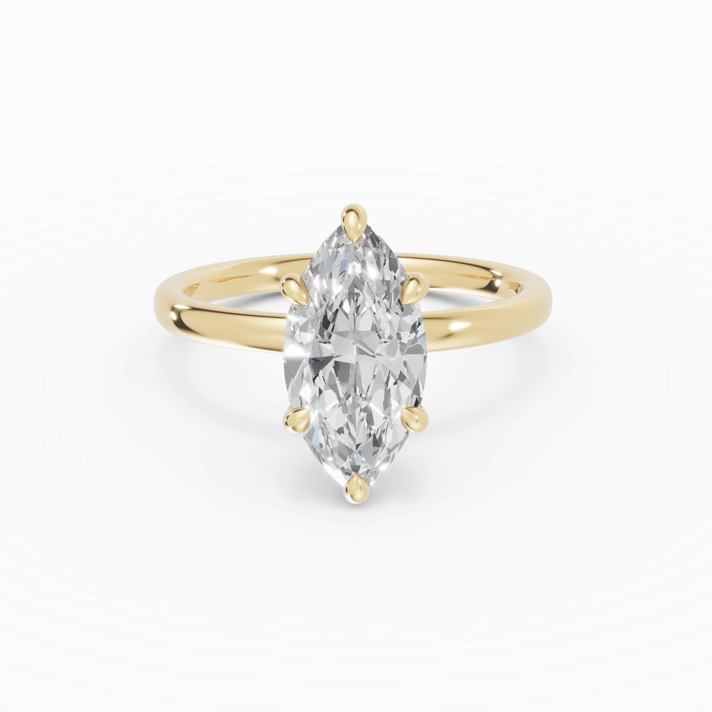 Anillo de compromiso THEIA marquesa solitario halo escondido en oro amarillo 18k
