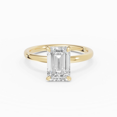 Anillo de compromiso THEIA esmeralda solitario halo escondido en oro amarillo 18k