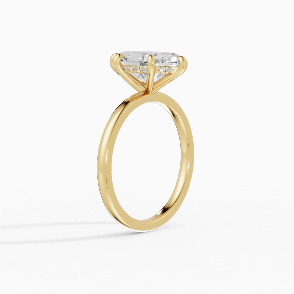 Anillo de compromiso THEIA marquesa solitario halo escondido en oro blanco - vista lateral