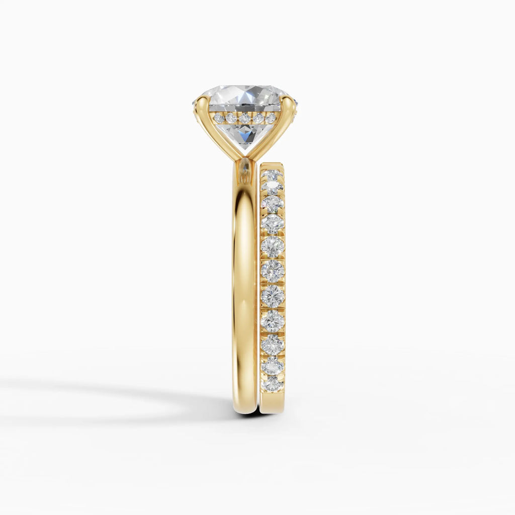 Anillo de compromiso THEIA brillante solitario halo escondido en oro amarillo - vista superior