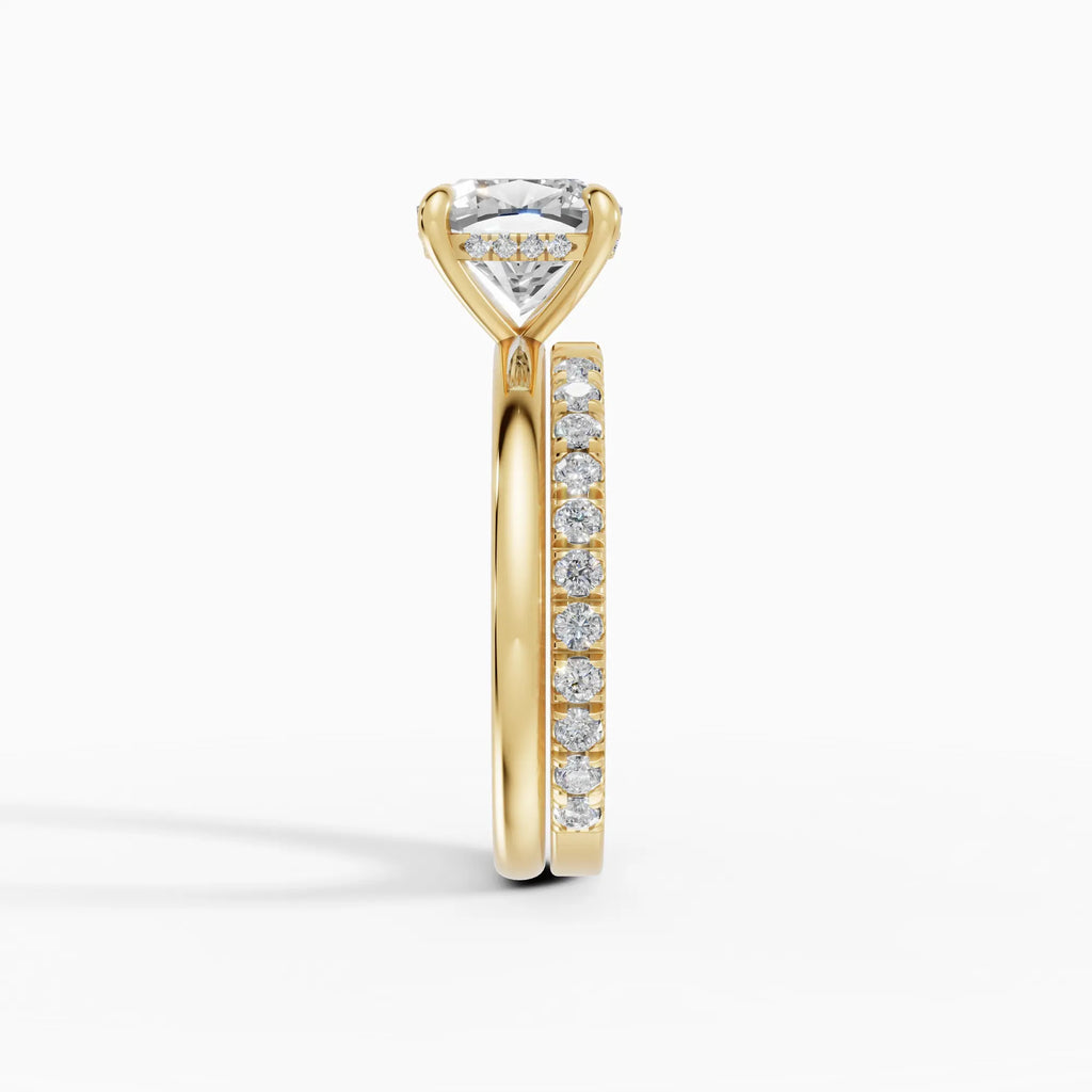 Anillo de compromiso THEIA cojín solitario halo escondido en oro amarillo - vista superior