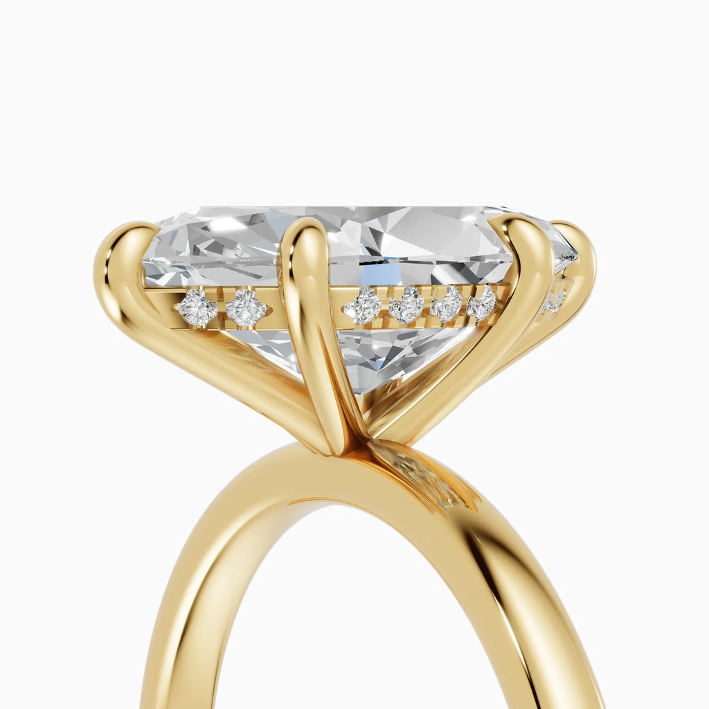 Anillo de compromiso THEIA marquesa solitario halo escondido en platino - detalle engaste